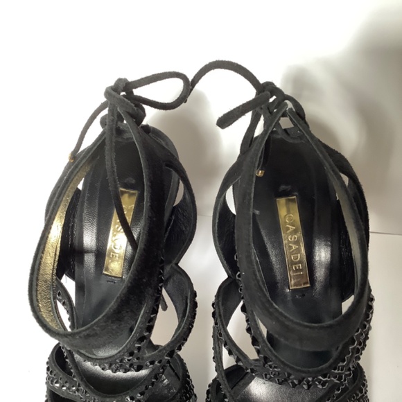 CASADEI Black Suede Crystal Embellishments Sandals Size 7 Very Good ConditIon - Picture 6 of 15